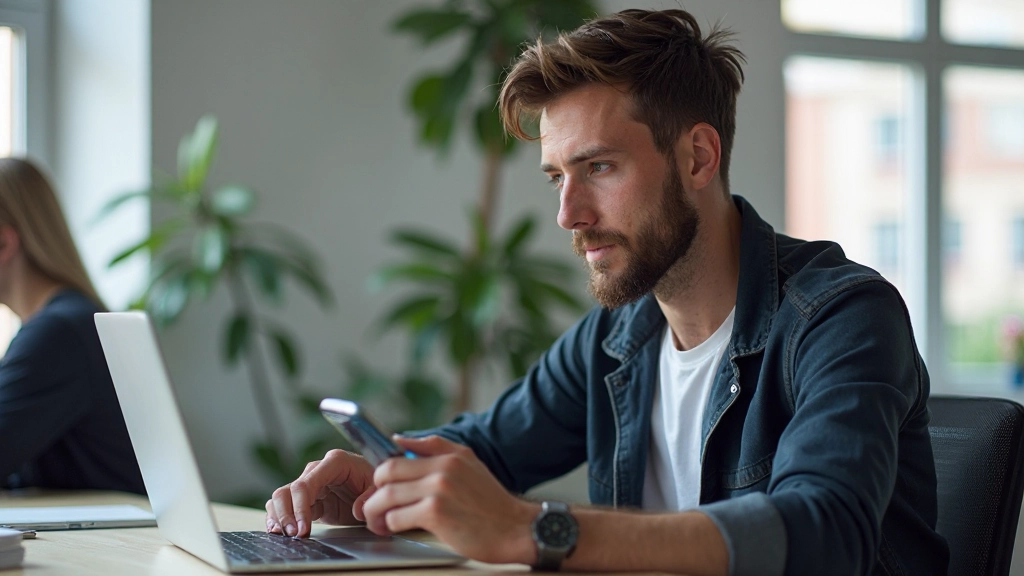 Developer werkt aan responsive website met laptop en smartphone ernaast om layout te testen