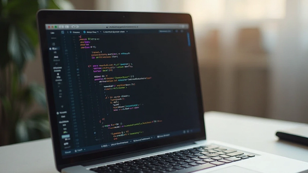 Laptop scherm toont HTML-code in een moderne code editor met kleurengecodeerde syntax highlighting, beginnersvriendelijk ingesteld